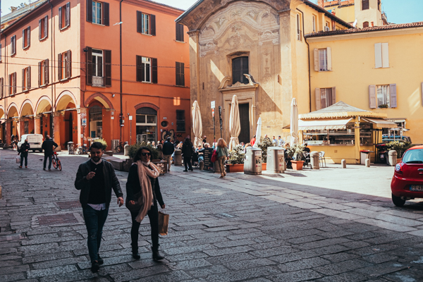 Bologna piazza with historic architecture