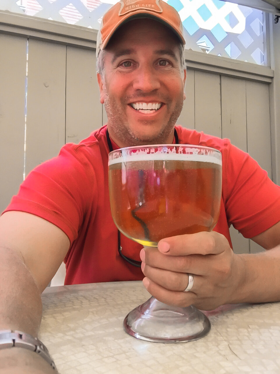 Nick with a well-earned Schooner of beer at Grumpy's in Ketchum